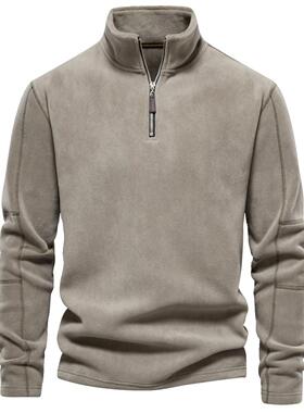 秋冬款羊羔绒男士加绒保暖抓绒卫衣外套男半拉链立领摇粒绒上衣潮