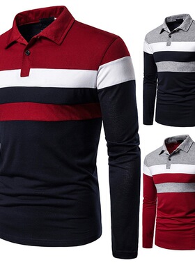 2023秋季三色拼接POLO衫男长袖