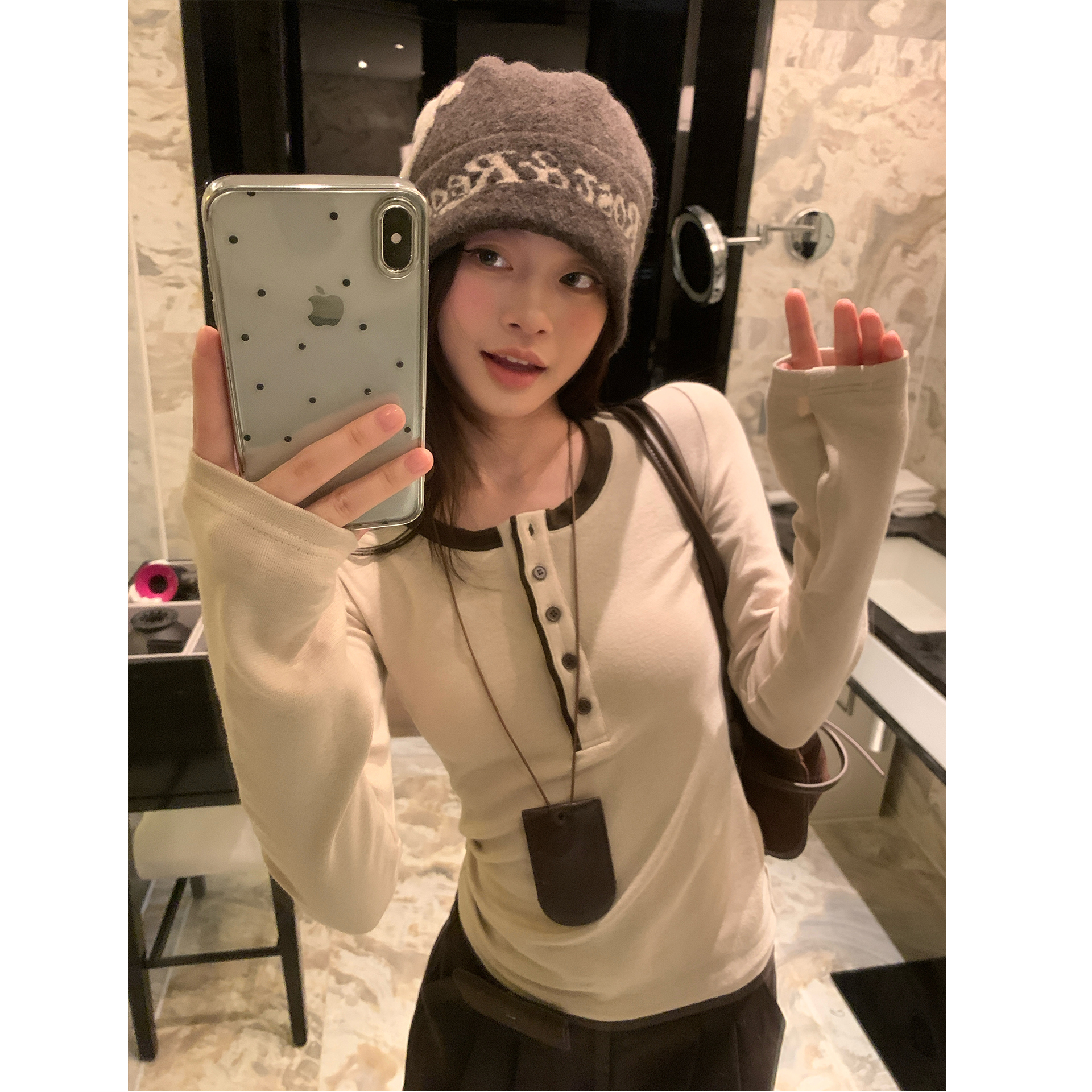 U领撞色正肩内搭打底衫女上衣