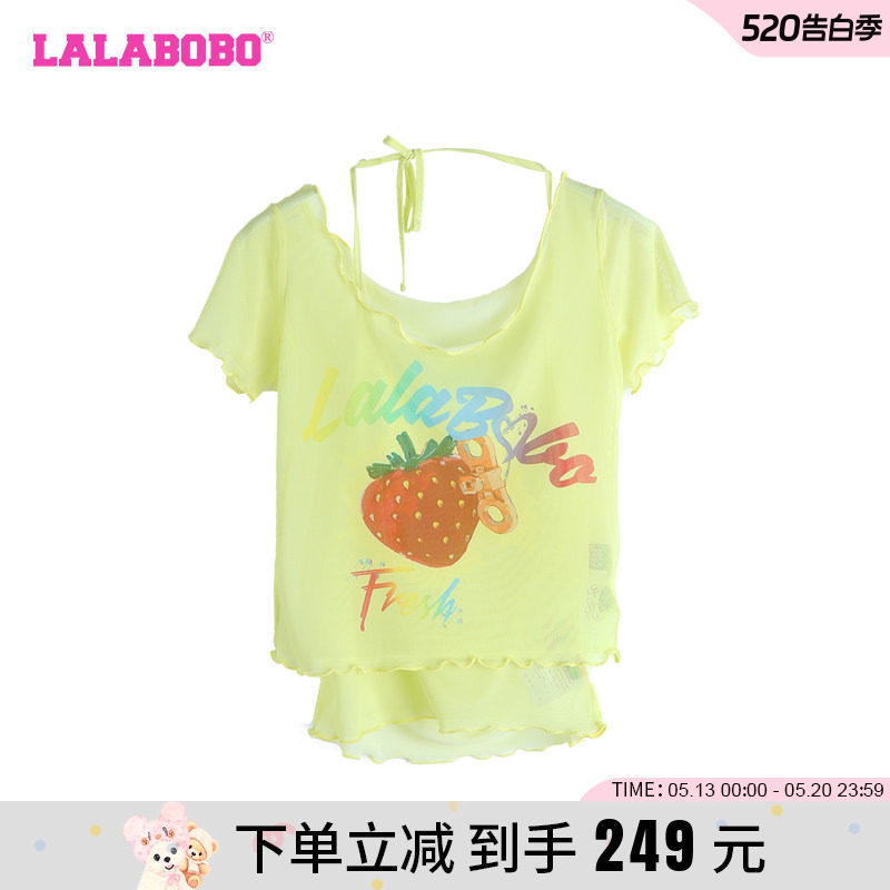 LALABOBO24早秋新款宽松休闲水果木耳边网纱短袖T恤女LBDB-WSDT56