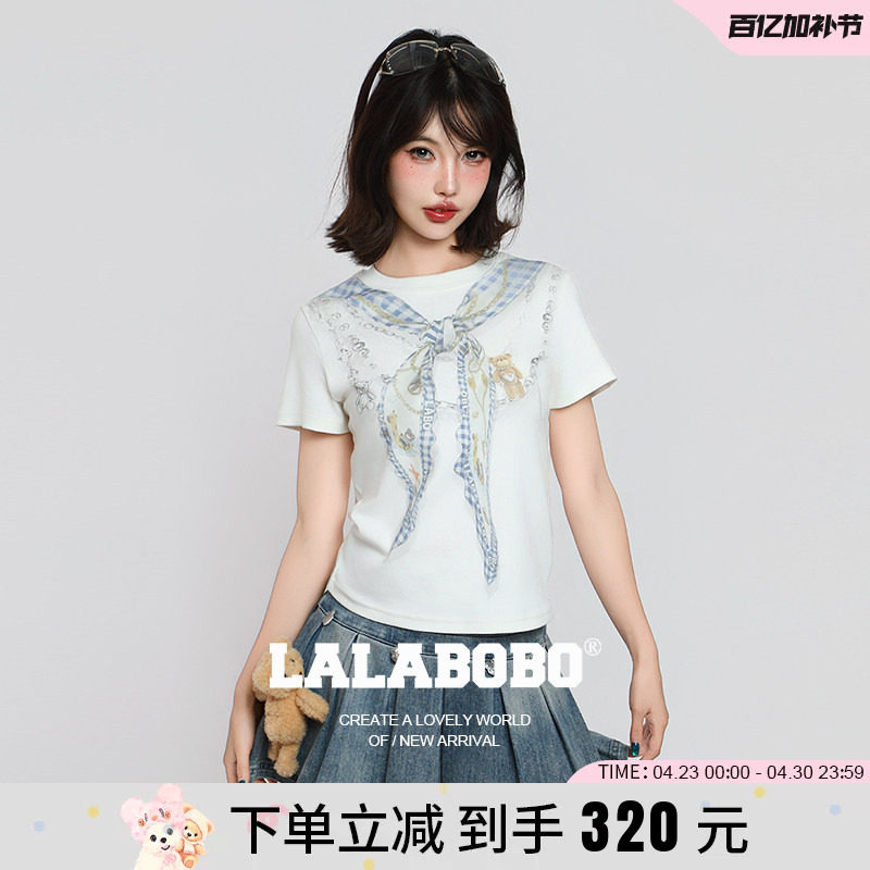 【商场同款】LALABOBO26年春新款正肩上衣3D印花凉感修身短袖T恤