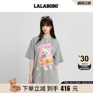 上衣 商场同款 LALABOBO25年夏新款 圆领T恤女小狗印花宽松短袖