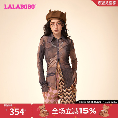 废土风网纱熊翻领长袖T恤