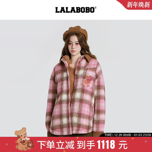 保暖衬衫 LALABOBO25年冬新款 大衣女复古格纹毛呢外套 商场同款