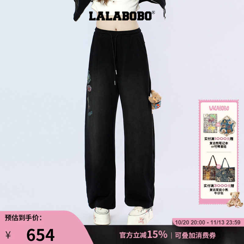 阔腿裤美式复古印花宽松休闲裤
