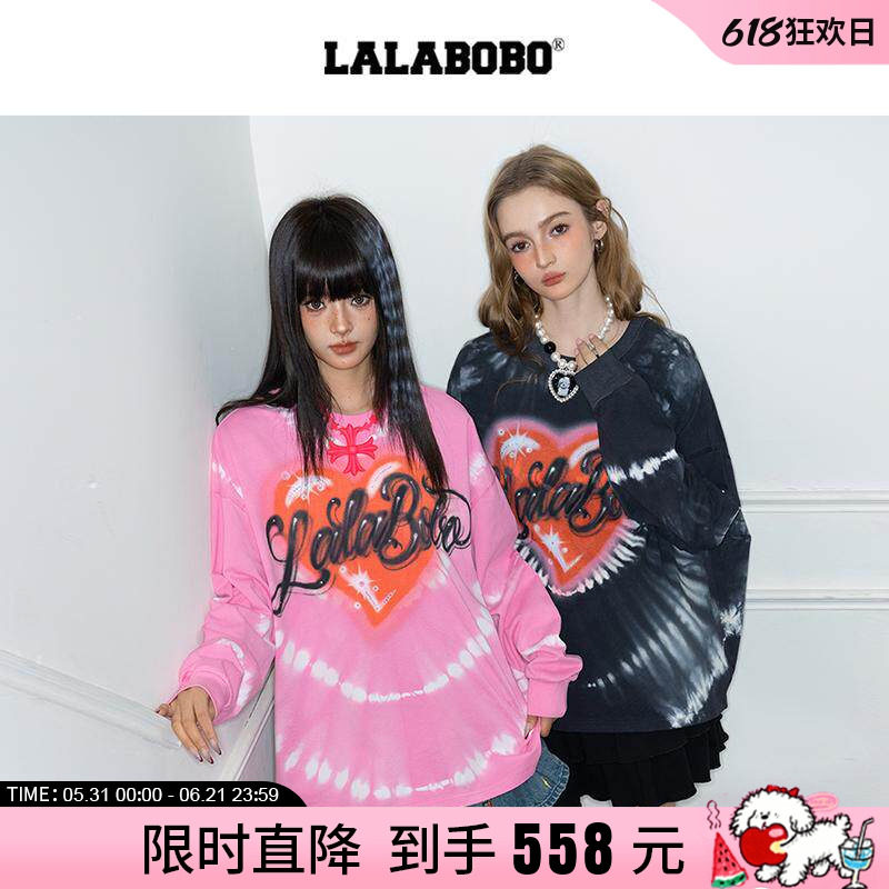 【张极同款】LALABOBO25年春季T恤女原创新款潮长袖扎染印花上衣