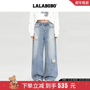 女美式 宽松休闲弯刀裤 LALABOBO25年秋新款 直筒牛仔裤 商场同款