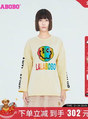 LALABOBO早秋新品潮流百搭笑脸美式款字母长袖T恤女|LBCC-WSDT23