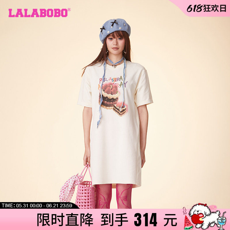 LALABOBO24早秋新品圆领套头蛋糕图案长款T恤连衣裙|CBDB-WLZY11