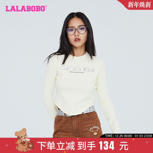LBCC T恤女 WSDT28 潮流百搭金属荆棘熊圆领长袖 LALABOBO早秋新品