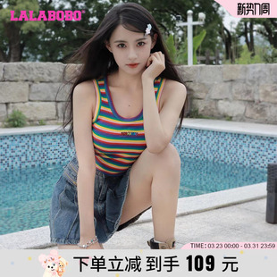 彩虹字母显瘦短款 LALABOBO2024春夏新款 背心女 设计师潮牌