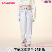 LBDA 女 WXZC64 复古风休闲骰子水果高腰纯棉牛仔裤 LALABOBO24春季