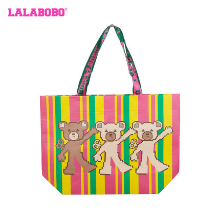 [任意消费+29.9元换购]LALABOBO复古休闲大容量可爱小熊条纹包袋