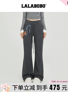 【商场同款】LALABOBO26年春新款瑜伽裤女小熊印花修身微喇休闲裤