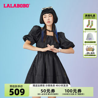 LALABOBO2024夏甜美泡泡袖方领法式连衣裙|L22E-WLZY31