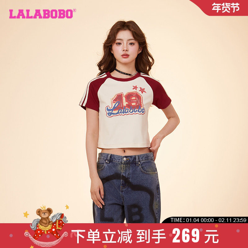 LALABOBO24春款打底衫可爱风修身字母涂鸦圆领T恤女|CBDA-WSDT13