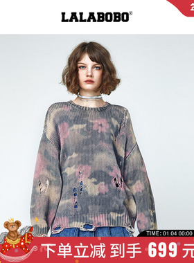 LALABOBO24年秋季毛衣女秋季新款破洞潮宽松套头外套LBDC-WSTM11
