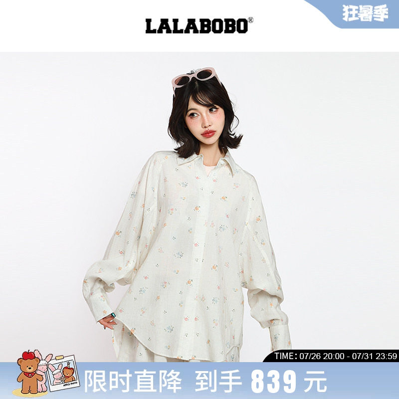 薄外套碎花复古小熊印花宽松衬衫