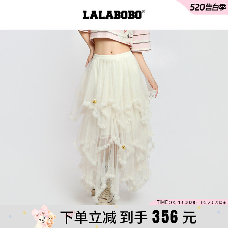 【商场同款】LALABOBO26年春新款网纱蛋糕裙不规则下摆白色半身裙