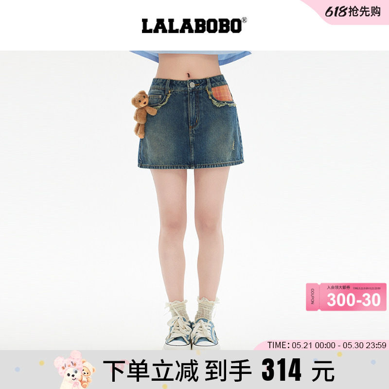 【玩偶熊系列】LALABOBO25年牛仔半裙夏新款女原创潮玩偶A字裙子