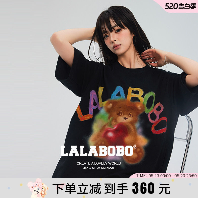 【商场同款】LALABOBO25年T恤连衣裙夏新款女原创潮短袖印花上衣