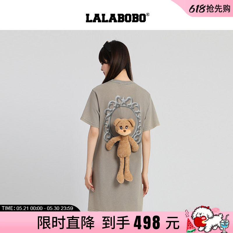 【玩偶熊系列】LALABOBO25年T恤连衣裙女夏新款休闲宽松印花裙子