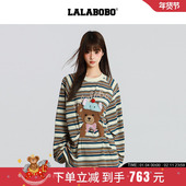 T恤女小熊圆领撞色条纹卫衣 长袖 商场同款 LALABOBO26年春新款
