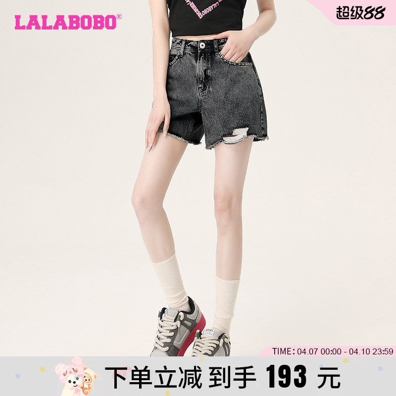 【设计师潮牌】LALABOBO2024夏新款辣妹潮流高腰热裤显瘦牛仔短裤