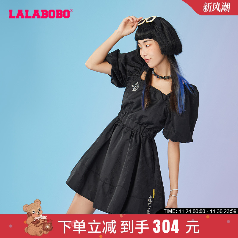 LALABOBO2024夏甜美泡泡袖方领法式连衣裙|L22E-WLZY31