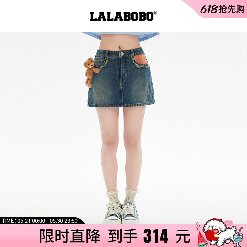 【玩偶熊系列】LALABOBO25年牛仔半裙夏新款女原创潮玩偶A字裙子