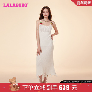 LBDA 纯色简约可爱毛织吊带连衣裙女 WLZY19 新款 LALABOBO24春季