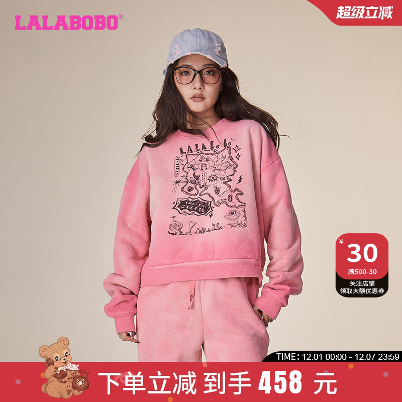 加绒宽松圆领针织套头卫衣女