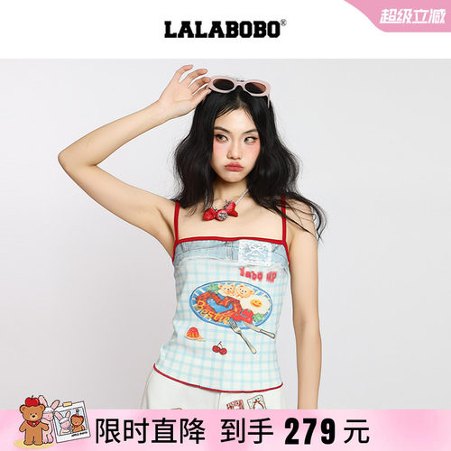 夏日盘中大餐拼接牛仔吊带背心