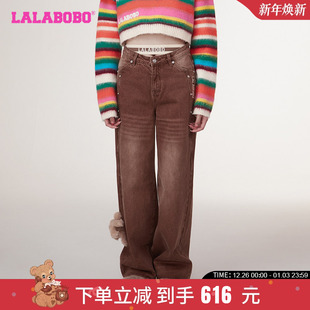 LBCC LALABOBO早秋新品 女 瘫瘫兔高腰直角牛仔长裤 WXZC82 可爱时尚