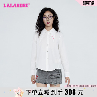 LBCC LALABOBO早秋新品 女 街头复古猫翻领字母梭织衬衫 WSWC14 美式