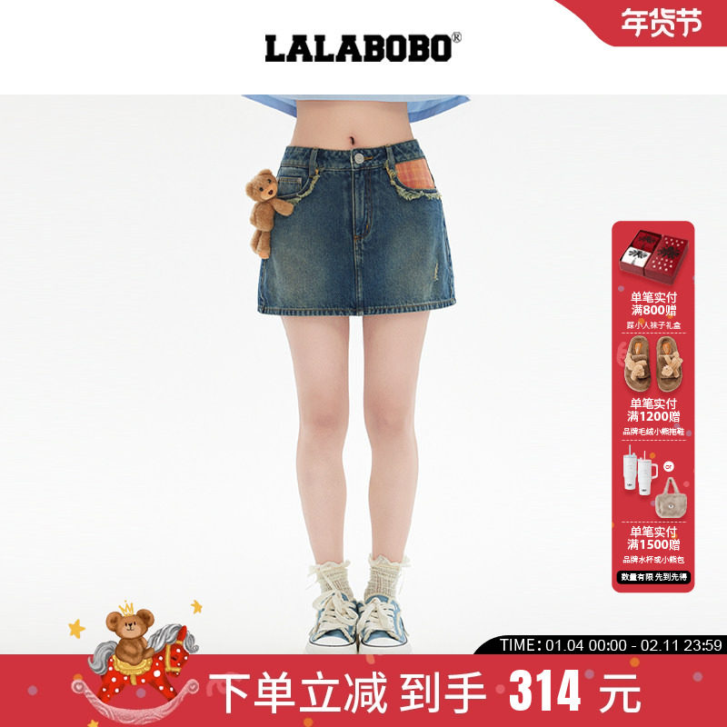 【玩偶熊系列】LALABOBO25年牛仔半裙夏新款女原创潮玩偶A字裙子,女装/女士精品,半身裙,淘宝优惠券,粉丝福利购,淘宝优惠卷