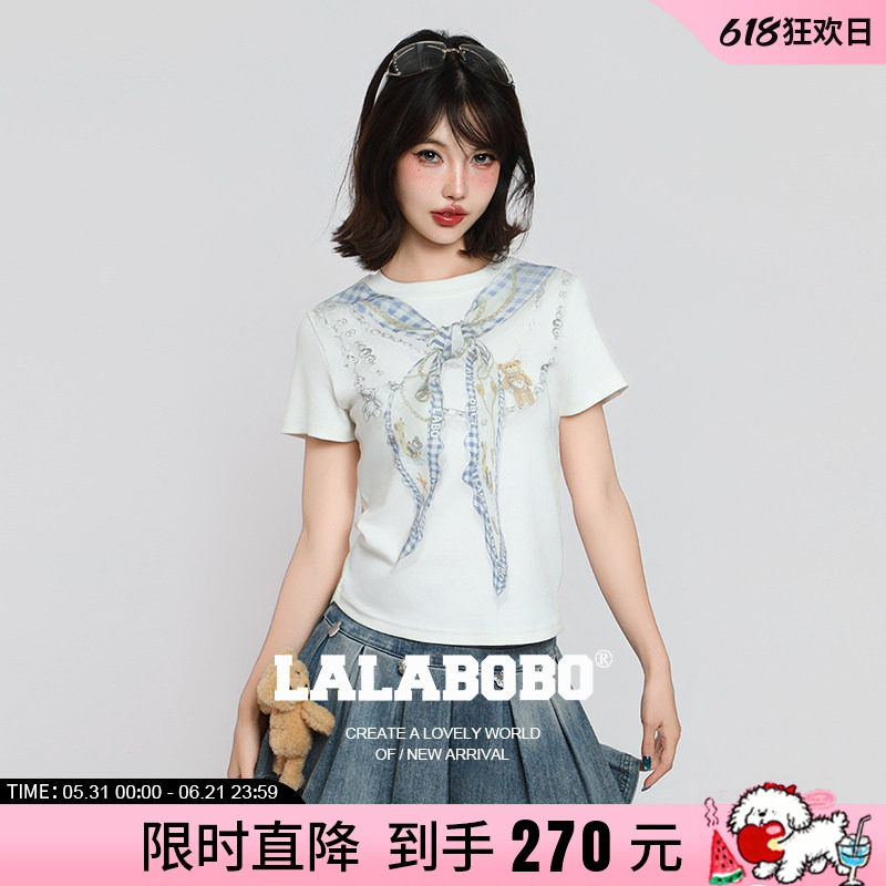【商场同款】LALABOBO26年春新款正肩上衣3D印花凉感修身短袖T恤