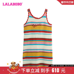 徐紫茵同款LALABOBO24夏复古休闲条纹字母吊带连衣裙|LBDB-WLZY22
