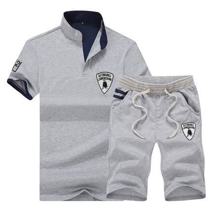 夏季男士休闲半袖春秋季打底杉夏季薄款短袖T恤运动套装V领半截袖