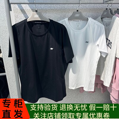 Skechers斯凯奇26夏新款女宽松短袖t恤纯棉正肩字母印花P226W073