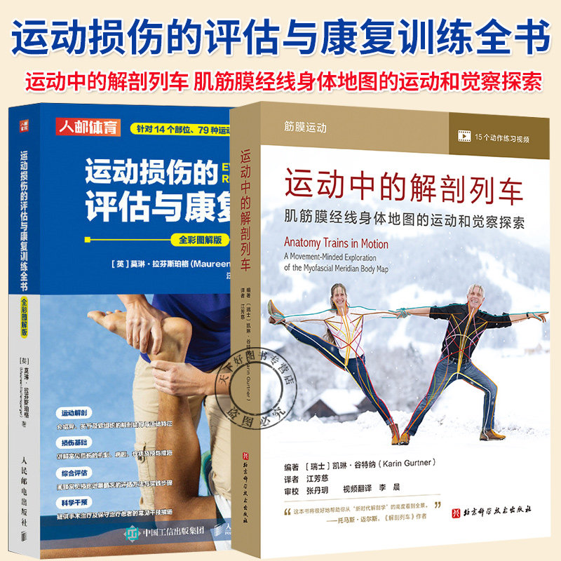 运动损伤的评估与康复训练全书 全彩图解版+运动中的解剖列车 肌筋膜经线身体地图的运动和觉察探索 身体解读书籍