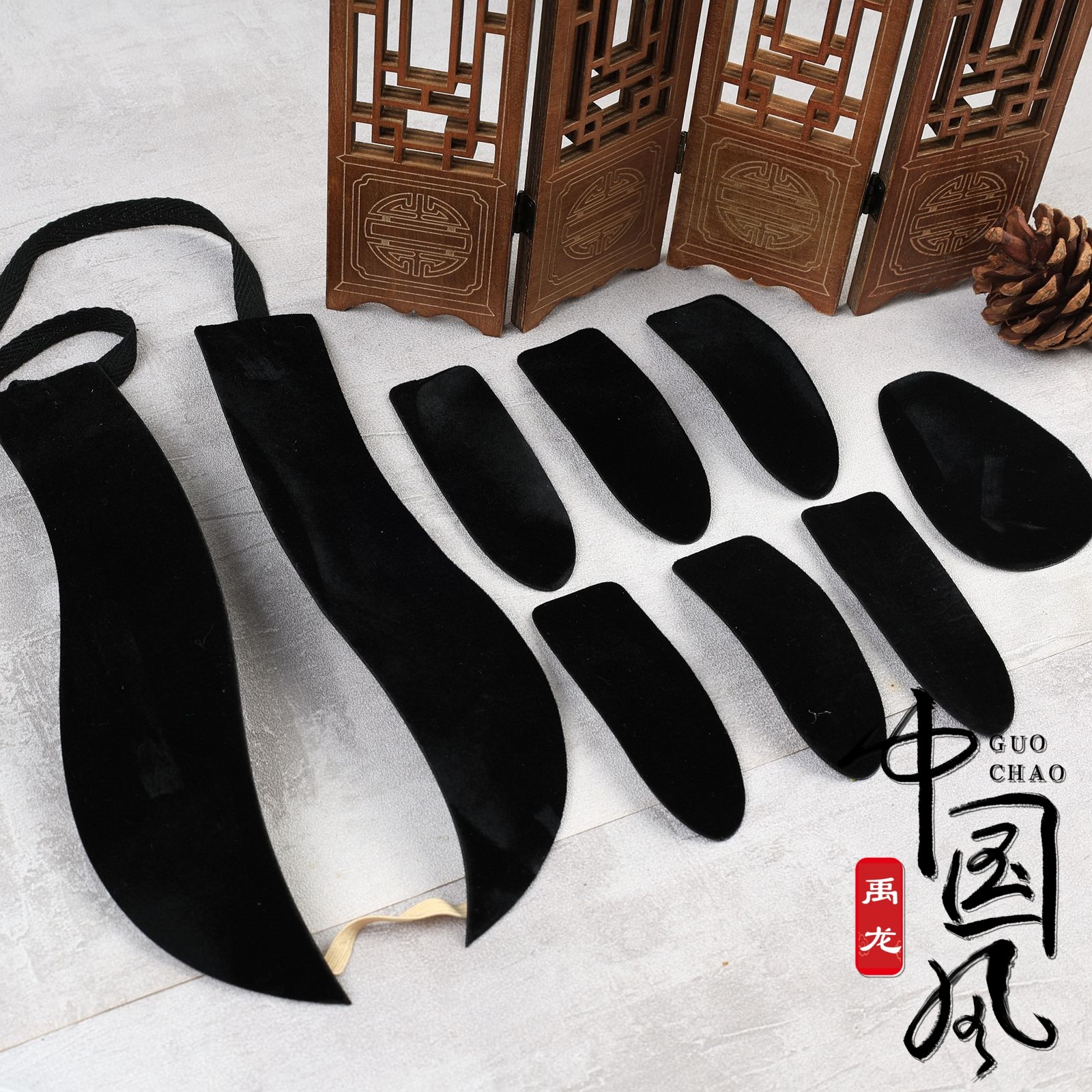 戏曲用品京剧古装包头仿真发水鬓青衣花旦贴片戏剧片子鬓发绒布鬓
