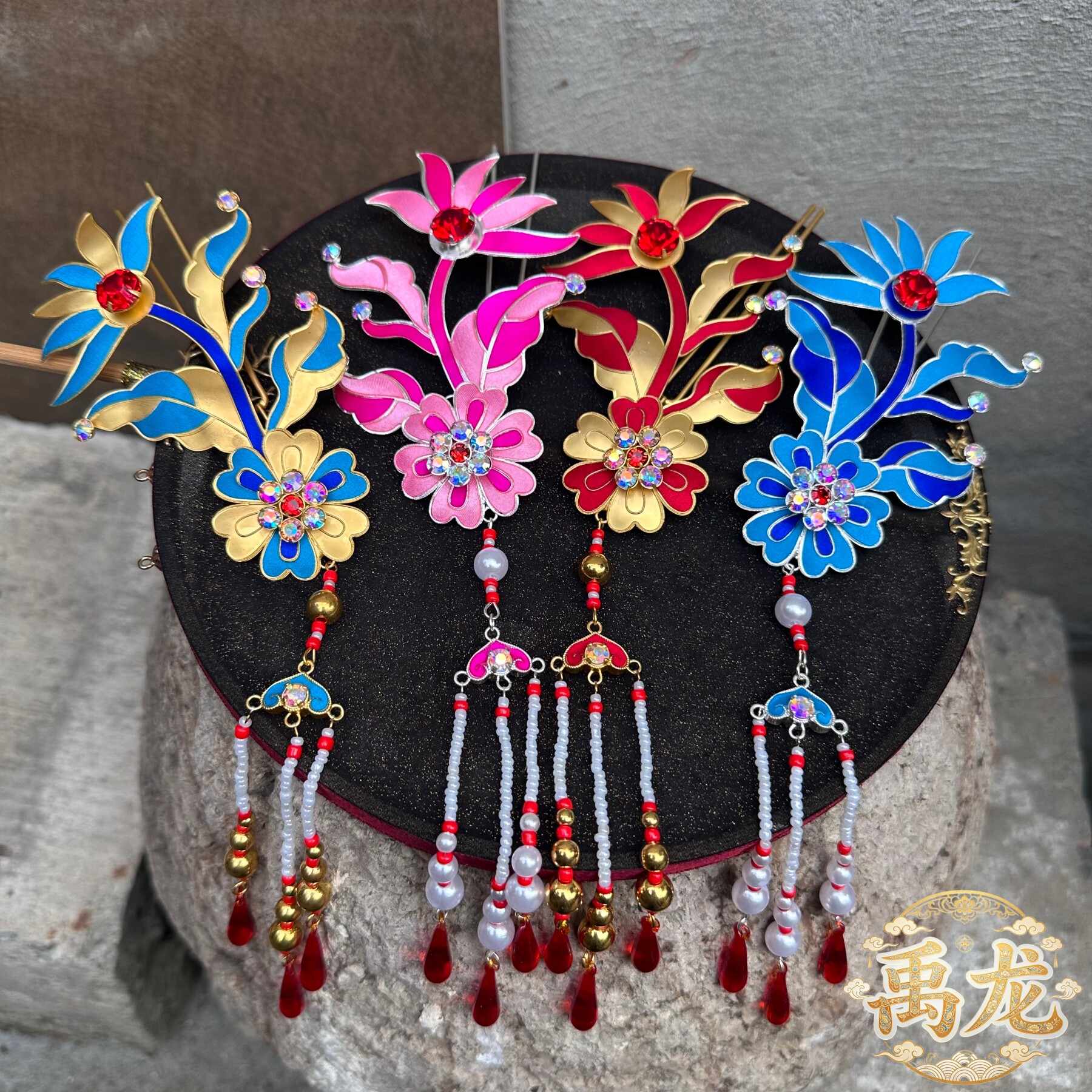 戏曲花旦小姐点翠滴珠花发钗