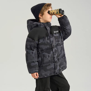 儿童羽绒棉服拼接加厚连帽中大童男女童洋气保暖迷彩冬装棉衣外套