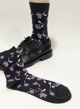 意大利单 M@rni 绝美袜子 棉质柔软 抽象紫色织花  设计感