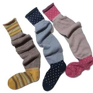 日本订单客供面料袜子 超长超厚实小腿堆堆袜 波西米亚风过膝袜