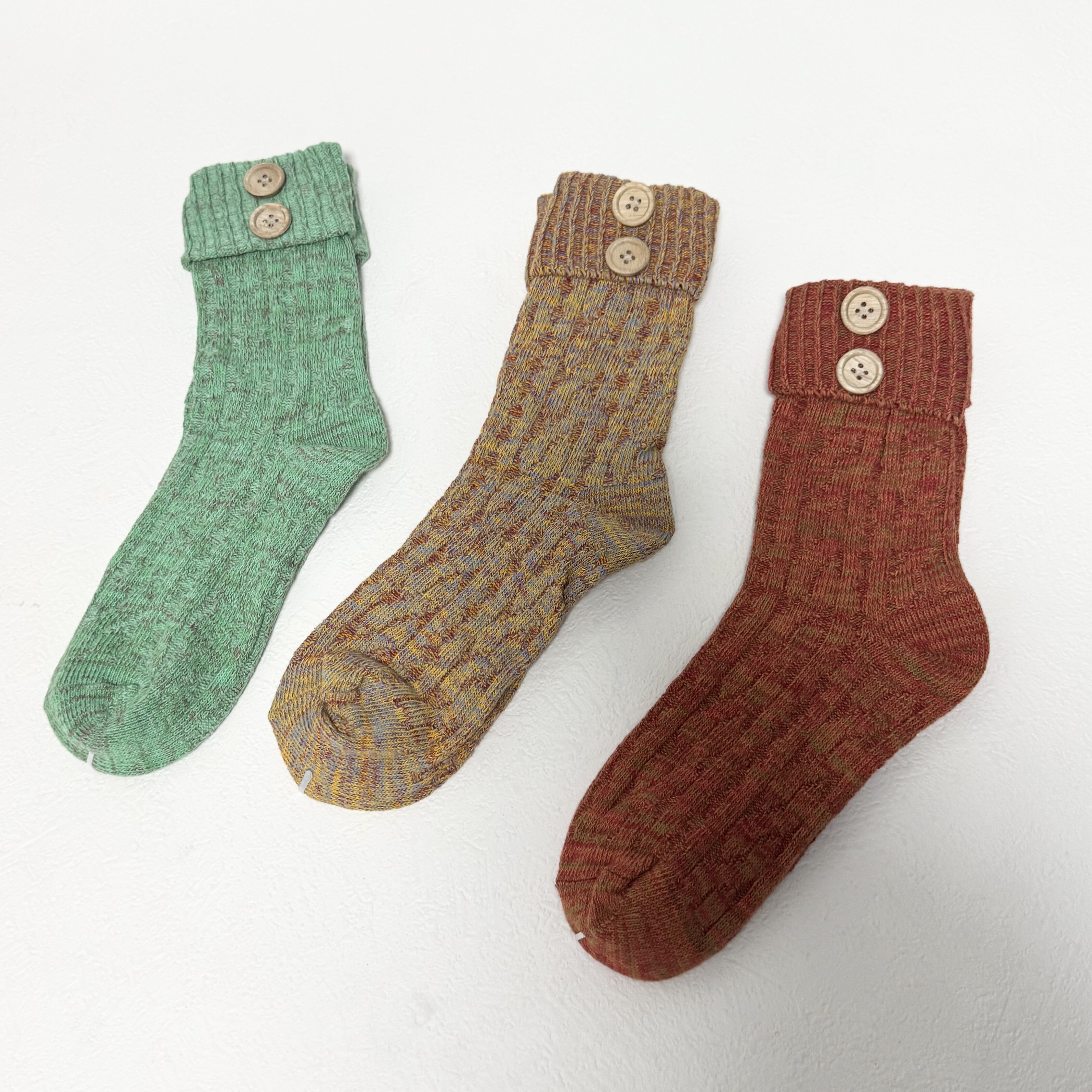 时光纽扣|出口日单纽扣中筒袜女秋冬森系文艺纯棉堆堆袜勃肯鞋袜