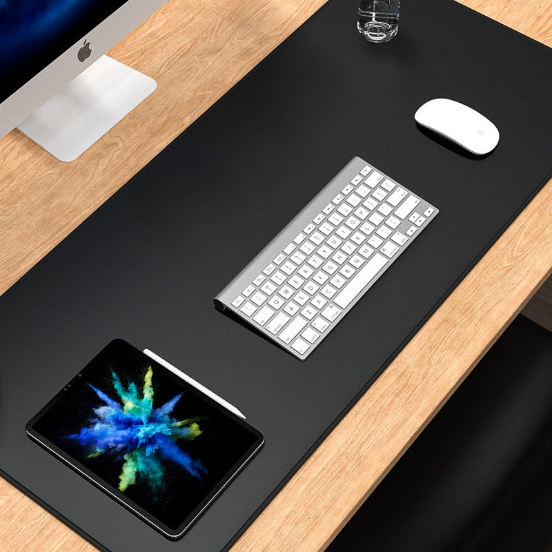 防水黑色鼠标垫超大号极简风纯黑办公桌垫工位键盘垫滑鼠标垫细面