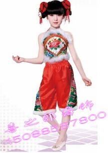儿童民族肚兜舞蹈服装 汉族秧歌舞服 中国娃吉祥 六一喜庆服装女
