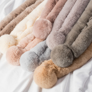 真毛兔毛围巾獭兔毛围脖女冬季保暖三管两管带球加厚懒兔毛绒皮草